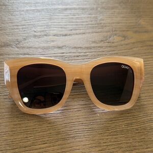 Quay Oversized After Hours Bevel Sunglasses in Light Wood Tone